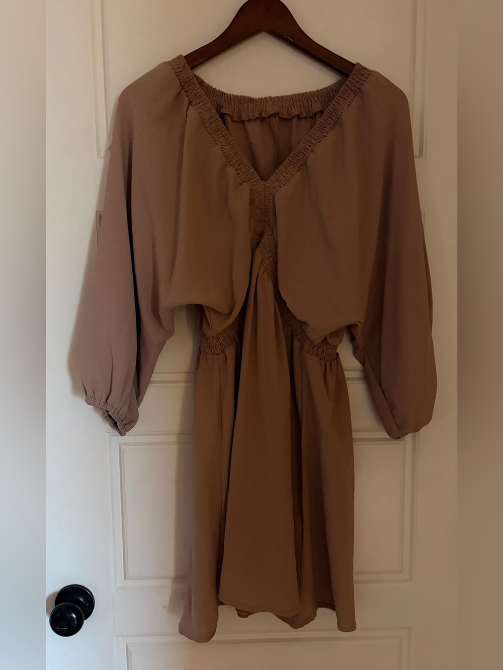 Women's Brown Blouson-Sleeve Dress